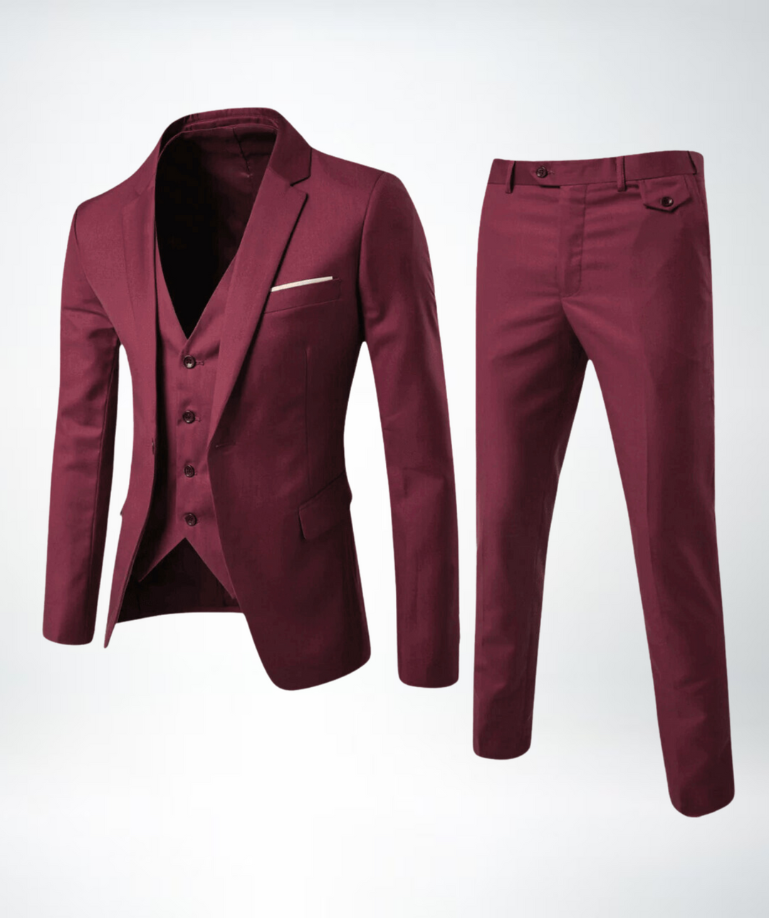 Zeitloser Herren Dreiteiler Anzug mit Weste für ganzjährige Eleganz. Ideal für Business, Feiern und formelle Events.