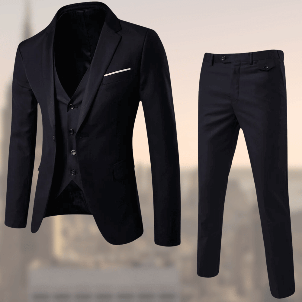 Klassischer Herren Dreiteiler Anzug mit Weste, ideal für Business, Hochzeiten und festliche Anlässe. Modern & Formell.