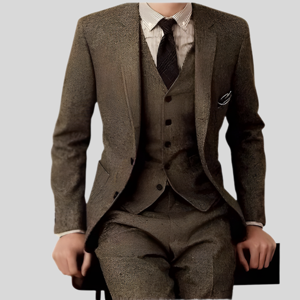 Hochwertiger Herren Dreiteiler im Slim-Fit, ideal für Hochzeiten, Business. Sakko, Weste, Hose kombiniert.