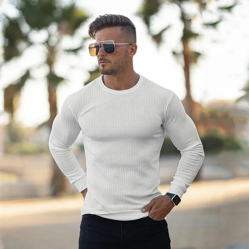 Eleganter Herren Feinstrick Pullover mit Rundhals, perfekt für Business und Freizeit im Herbst/Winter.