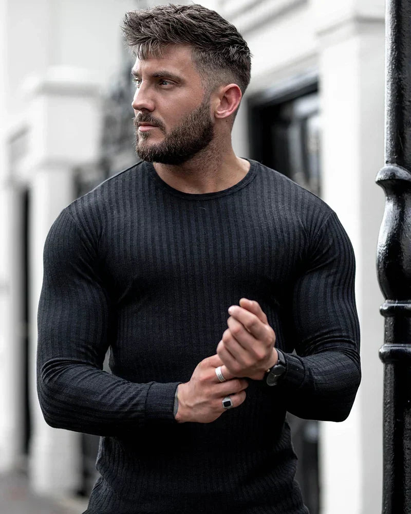 Slim Fit Herren Strickpullover Langarm, klassisches Rundhals Oberteil für eine moderne Silhouette.