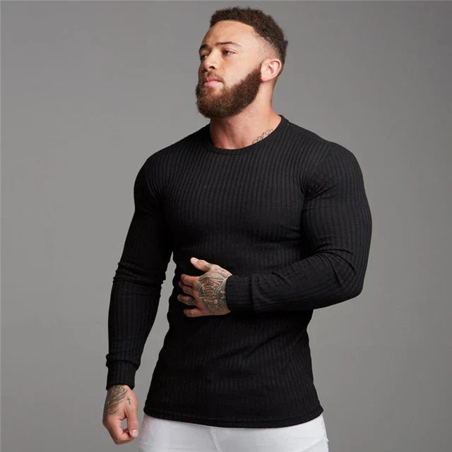 Klassischer Herren Rundhals Pullover aus Feinstrick, Langarm Basic für vielseitige Garderobe.