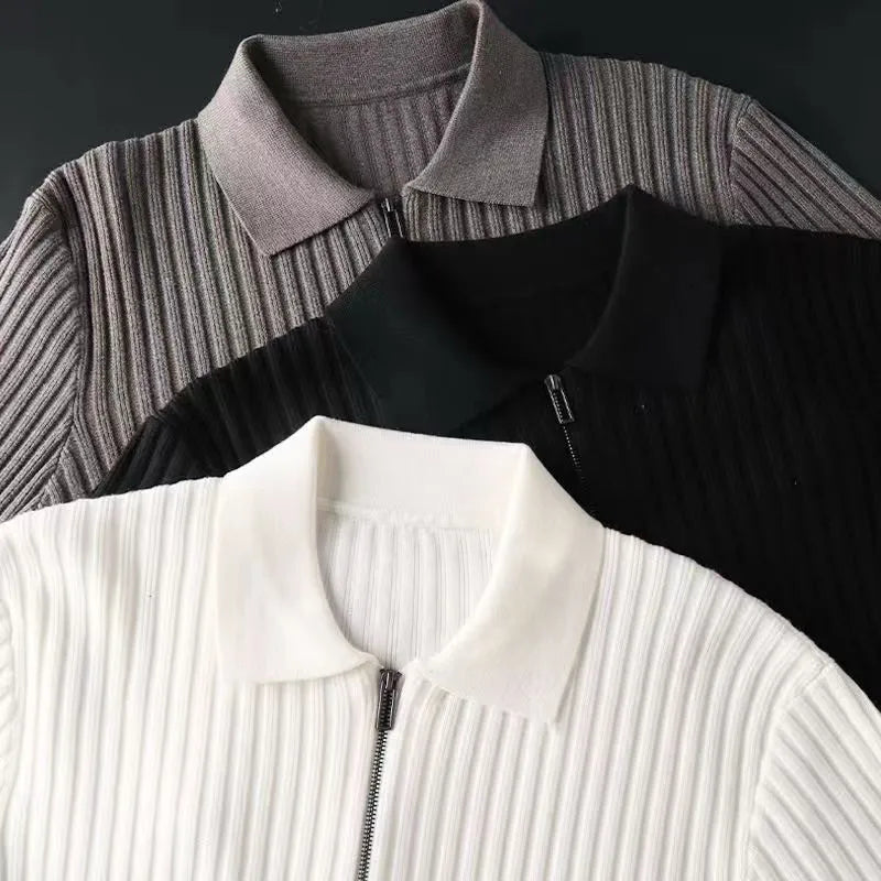 Warmer Herren Polopullover mit Zipper, klassisches langarm Oberteil für Herbst & Winter. Perfekt für Freizeitmode.