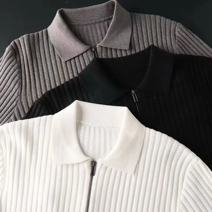 Warmer Herren Polopullover mit Zipper, klassisches langarm Oberteil für Herbst & Winter. Perfekt für Freizeitmode.