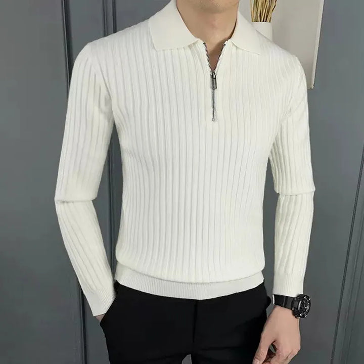 Herren Polopullover, elegant & vielseitig. Reißverschluss, langarm. Ideal für Business Casual & Freizeit im Herbst/Winter.