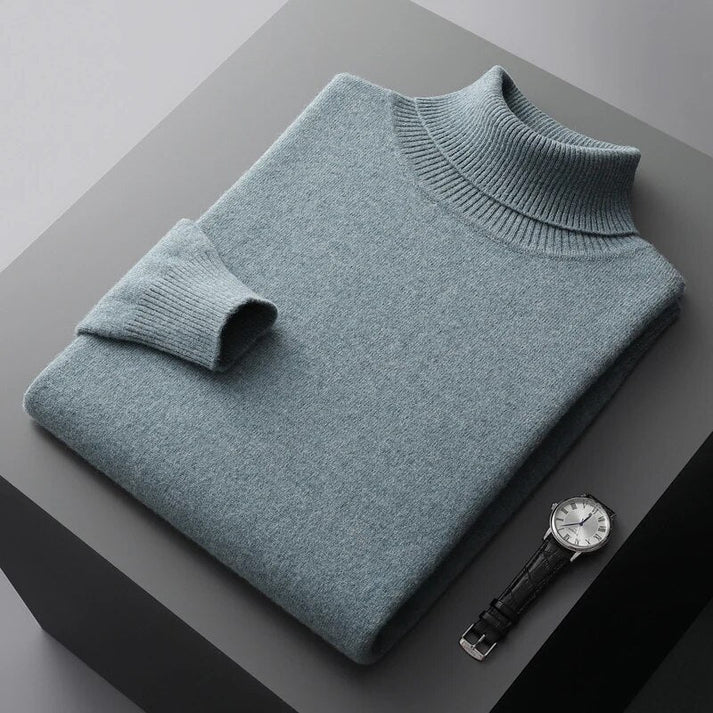 Eleganter Herren Rollkragenpullover aus hochwertigem Strick, ideal für stilvolle Herrenmode und Business-Outfits.