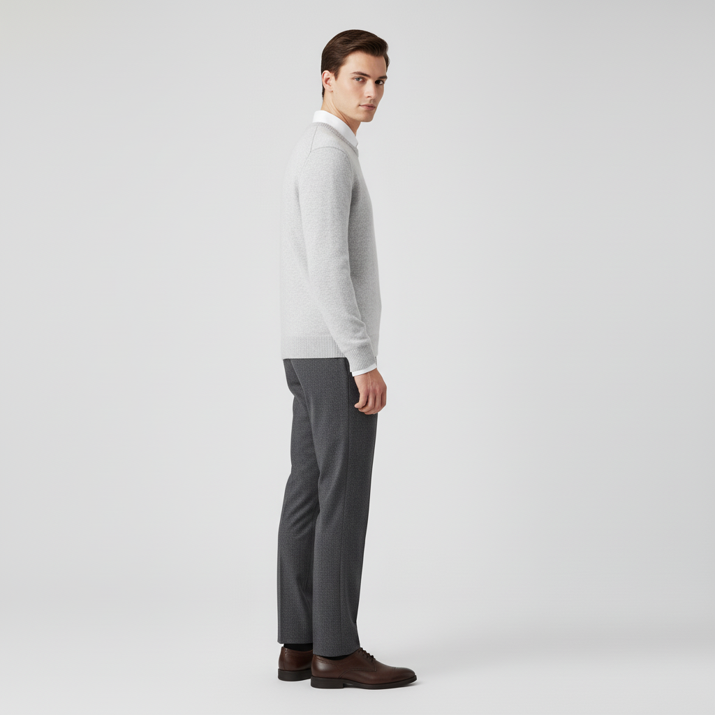 Herren Rundhals-Pullover unter Sakko getragen, perfektes Business Casual Outfit für stilbewusste Männer.