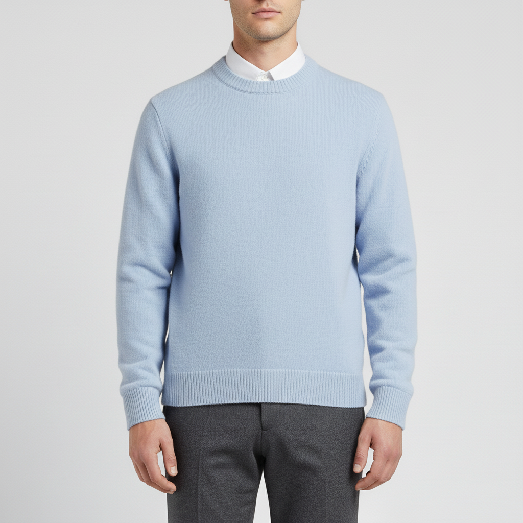 Eleganter Herren Rundhals-Pullover mit Hose, komplettes Outfit für den Herbst und Winter.