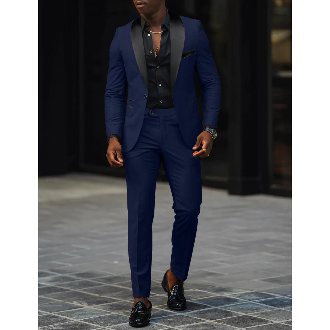 Eleganter Partyanzug und Abendmode für Herren: Slim Fit Zweiteiler mit edlem Satin Schalkragen.