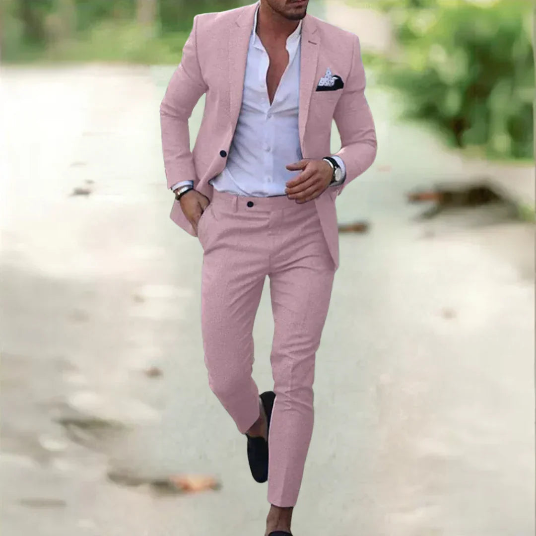 Stylischer Herren Slim Fit Anzug für den Sommer, 2-teilig, perfekt für modische Freizeit- & Business-Looks.