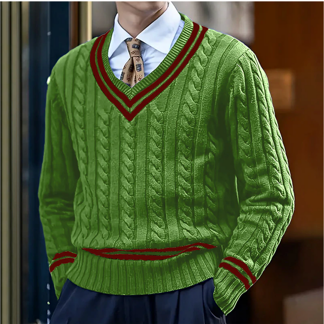Zeitloser Herren Slim-Fit V-Pullover. Bequem & elegant für Freizeit oder Business Casual. Langarm Oberteil.