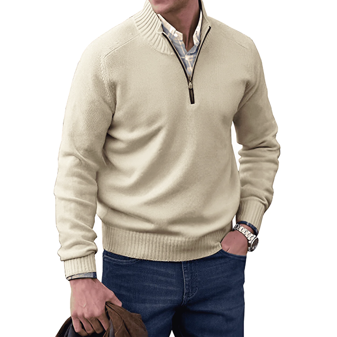Eleganter Herren Strickpullover mit Reißverschluss, stilvoll für Business Casual & Freizeit im Winter.