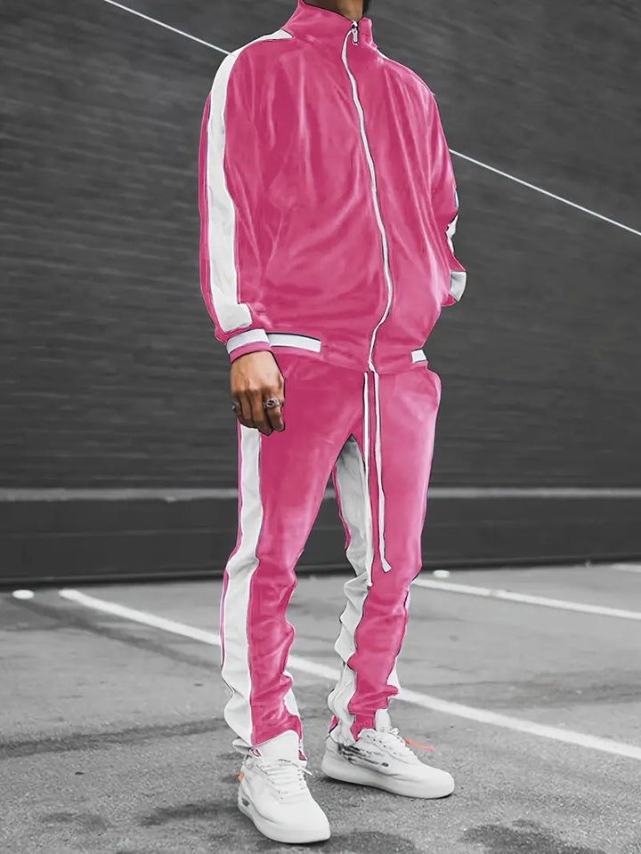 Stilvoller Herren Jogginganzug mit Reißverschluss-Jacke. Bequeme Sportbekleidung für den modernen Mann.