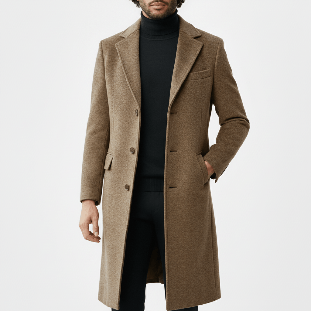Eleganter Phoenix Herrenmantel mit Knopfleiste. Langer Schnitt, perfekt für stilvolle Looks.