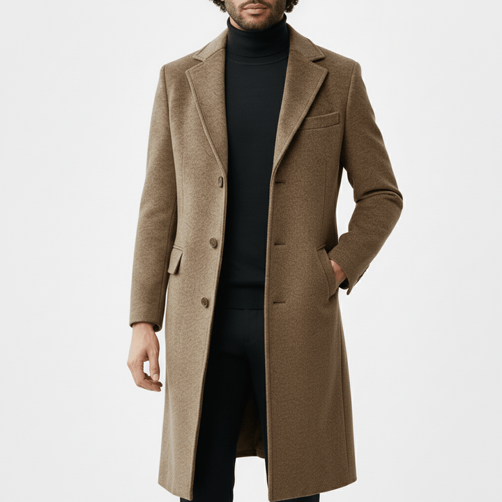 Eleganter Phoenix Herrenmantel mit Knopfleiste. Langer Schnitt, perfekt für stilvolle Looks.