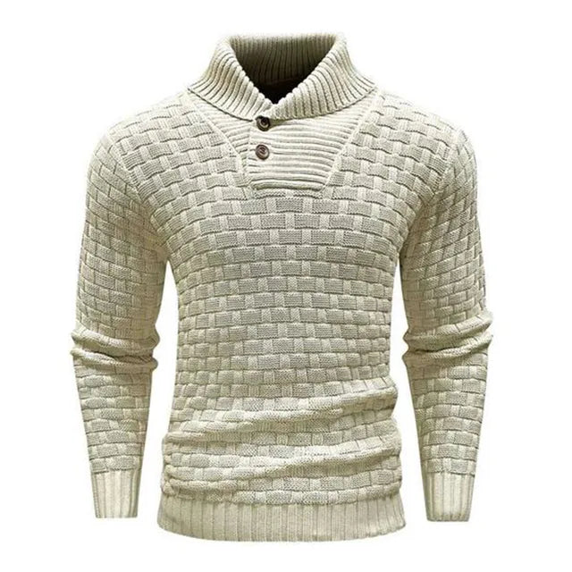 Vielseitiger Herren Langarmpullover mit Schalkragen, geeignet für elegante und lässige Outfits.