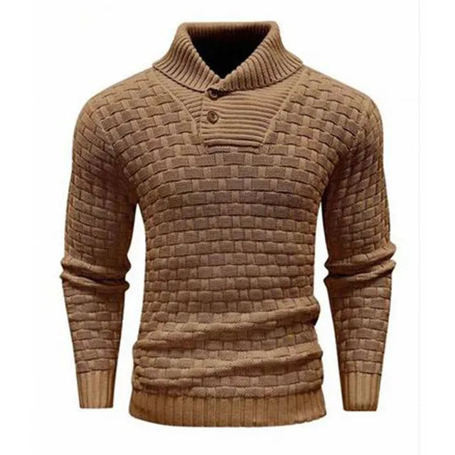 Schicker Herrenpullover "Lenny" mit Schalkragen und modischem Strukturmuster, auf Bügel.