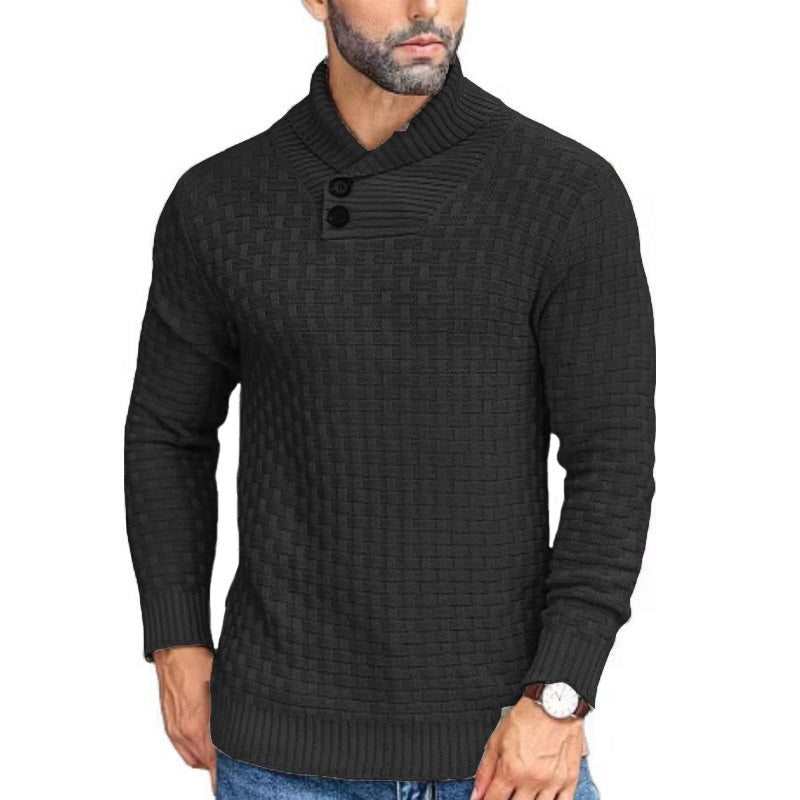 Gemütlicher Strickpullover für Herren mit Schalkragen und feinem Strukturmuster, ideal für den Winter.