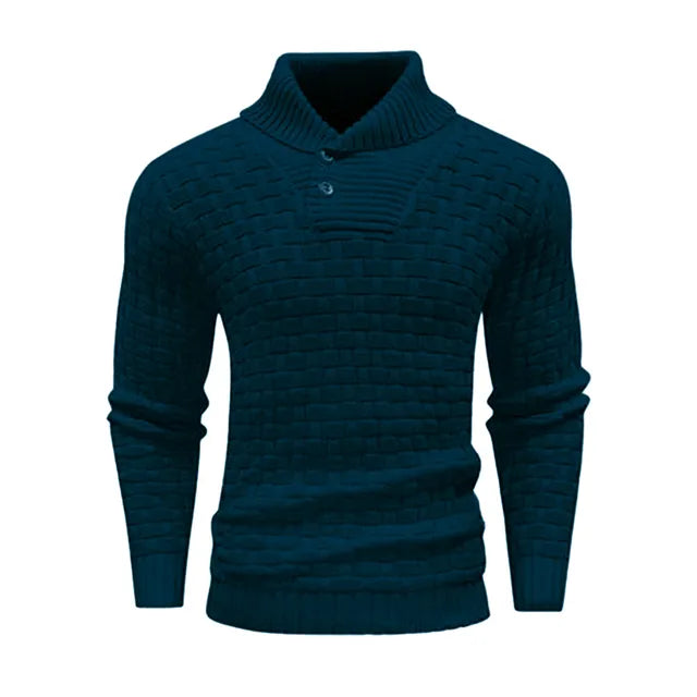 Komfortabler Herrenpullover mit Schalkragen und dezentem Strukturmuster, Rückansicht.