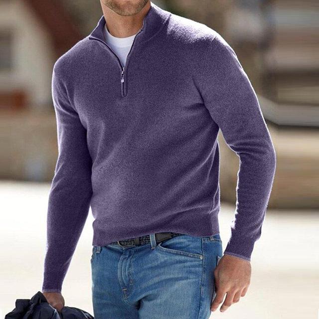 Klassischer Herren V-Ausschnitt Pullover mit Reißverschluss. Komfortabler Langarm-Strickpullover für kühle Tage.