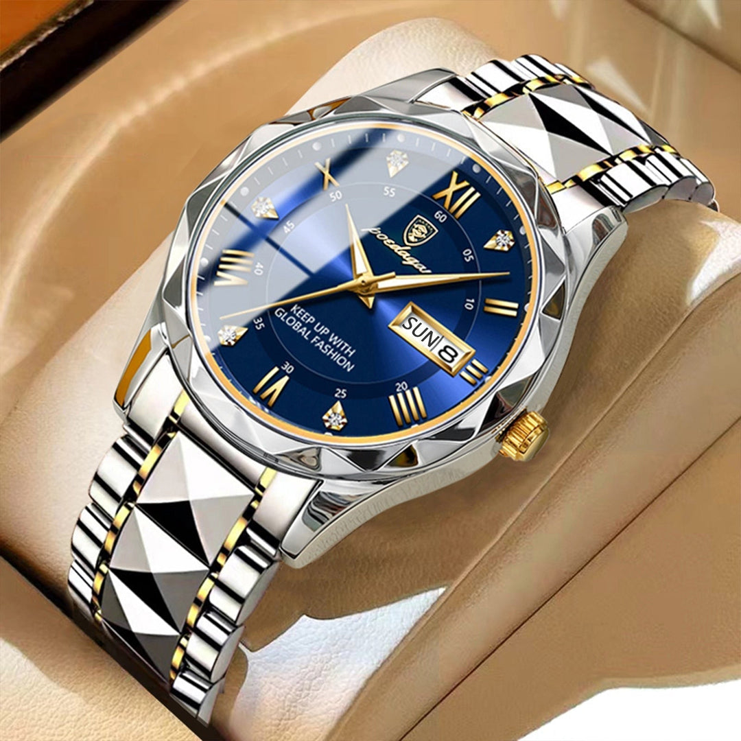 Herren Armbanduhr mit leuchtendem Zifferblatt, Datumsanzeige & eleganten Leuchtzeigern. Alltagstauglich.
