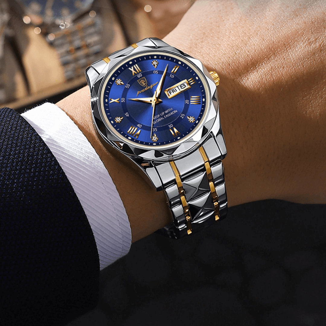 Klassische Herrenuhr für den Alltag mit Datums- & Wochentagsanzeige. Perfekter Zeitmesser für Männer.
