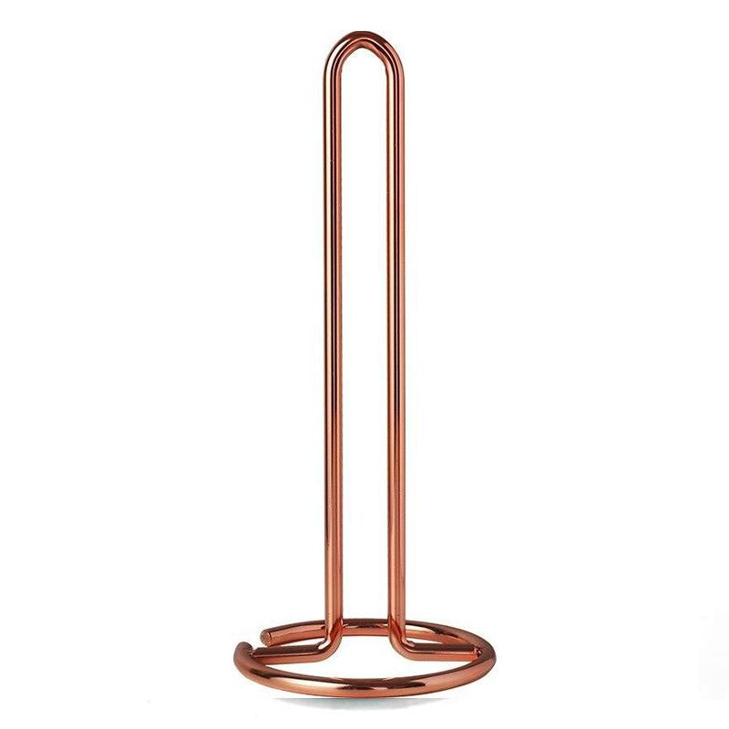 Stilvoller gold-roségoldener Küchenpapierhalter aus Metall, ideal für eine moderne Kücheneinrichtung.