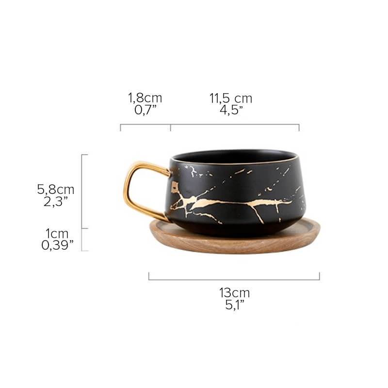 Eleganter Kintsugi Keramikbecher, 320 ml, schwarz-weiß, ideal als Kaffeebecher oder Teetasse.