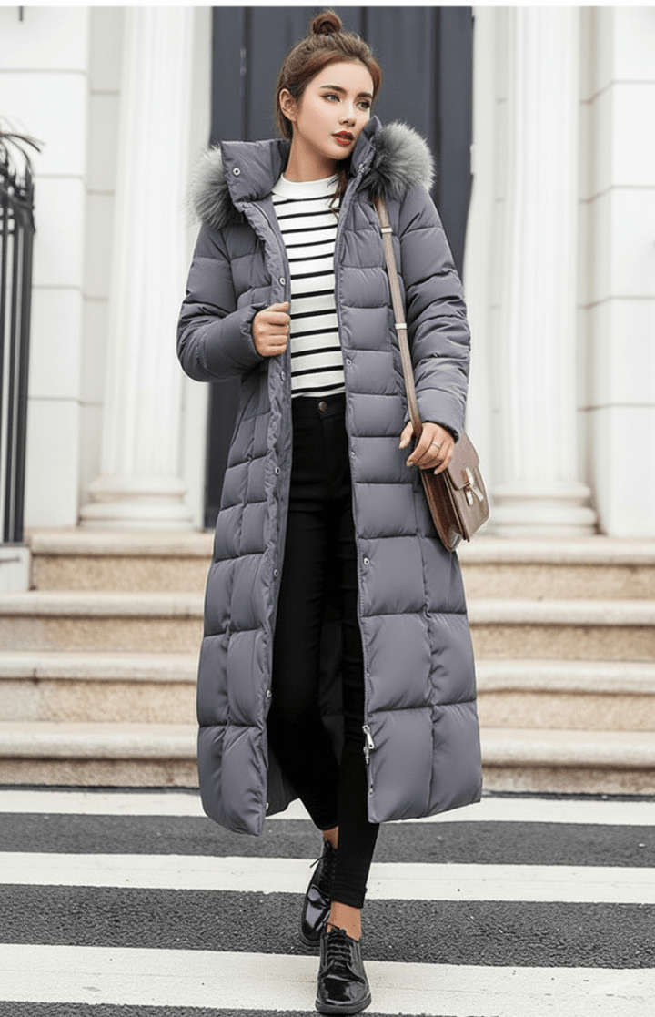 Langer Damen Kapuzen-Steppmantel "Natalie", warm und gemütlich, perfekt für kalte Wintertage & Outdoor.