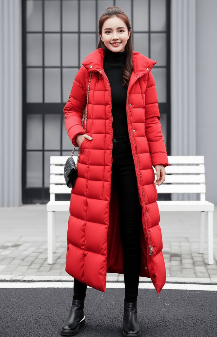 Vielseitiger Damen Steppmantel "Natalie" in Langform mit Kapuze, ideal als warmer Winter- und Alltagsmantel.