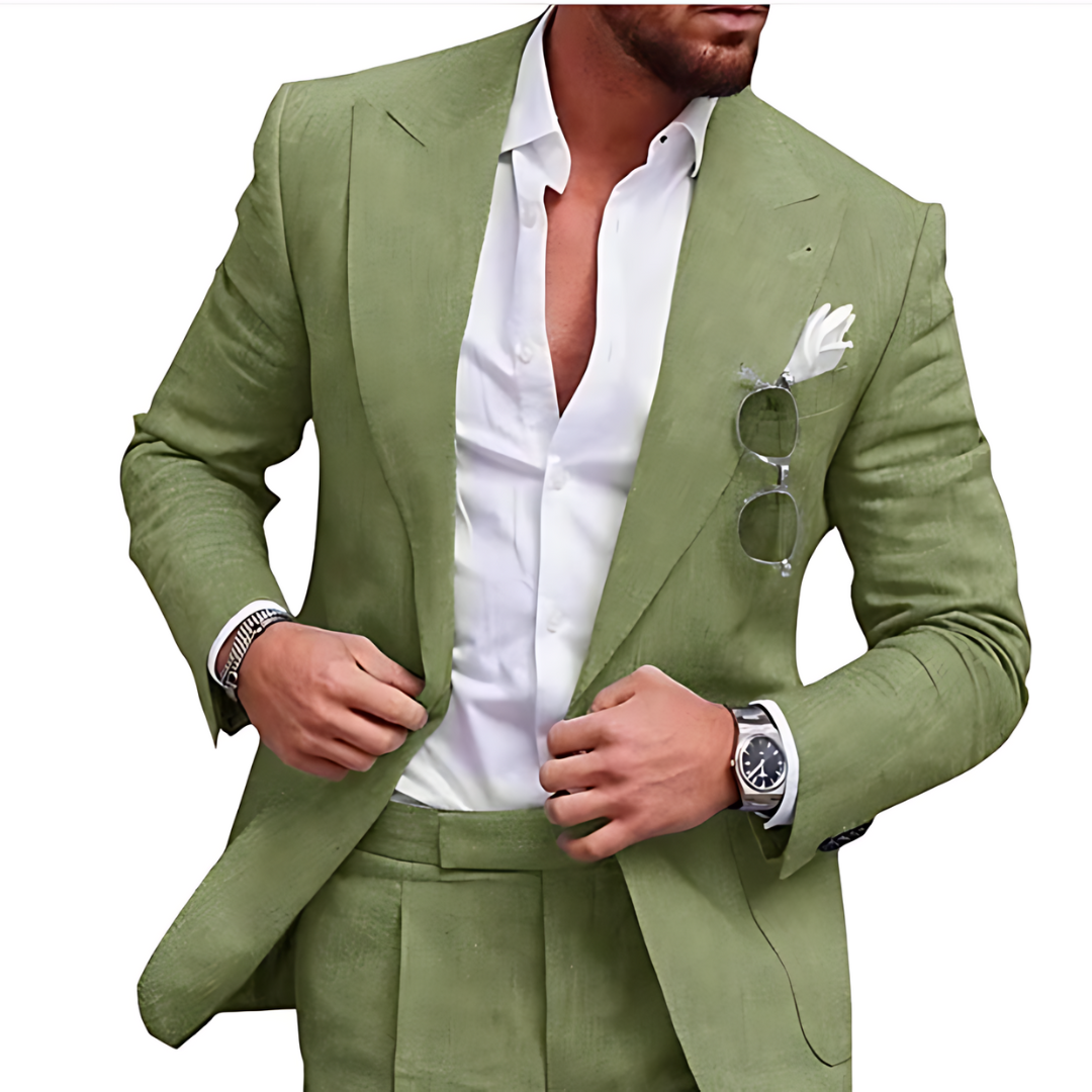 Leichter Herren Leinenanzug Caden, zweiteilig, ideal für Strandhochzeiten, Sommerfeste und stilvolle Events.