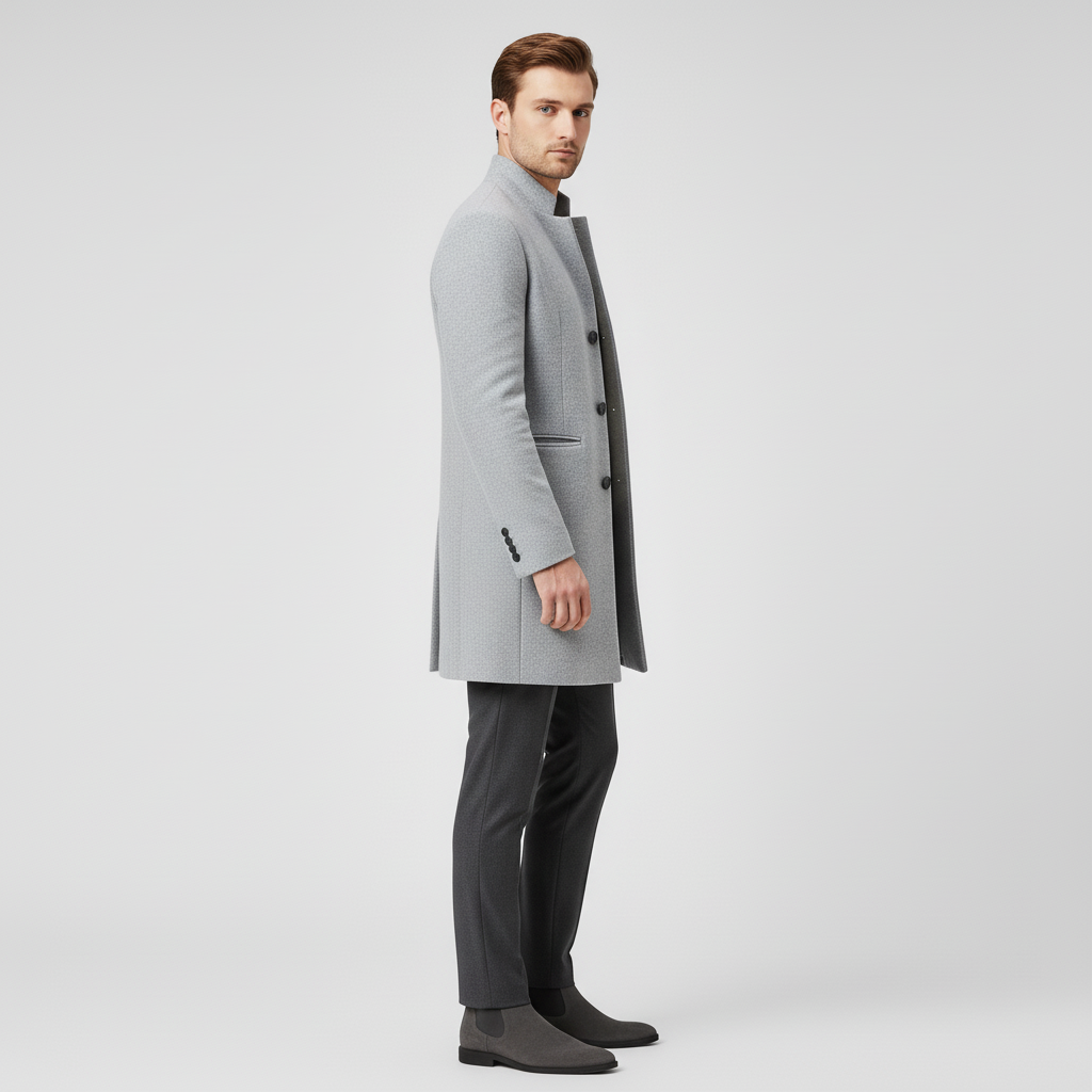 Langer schwarzer minimalistischer Herren Business Mantel Michael, perfekt für stilvolle Auftritte.