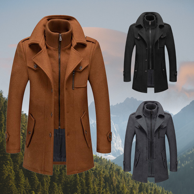 Eleganter schwarzer Herren-Übergangsmantel für Business & Freizeit; stilvoller, warmer Langarm-Wintermantel.
