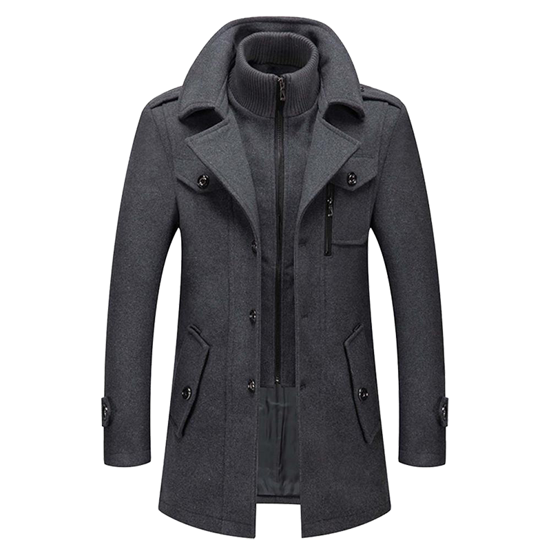 Warmer brauner Herren-Wintermantel; eleganter Langarm-Mantel für Business-Herrenmode & stilvolle Freizeit-Looks.