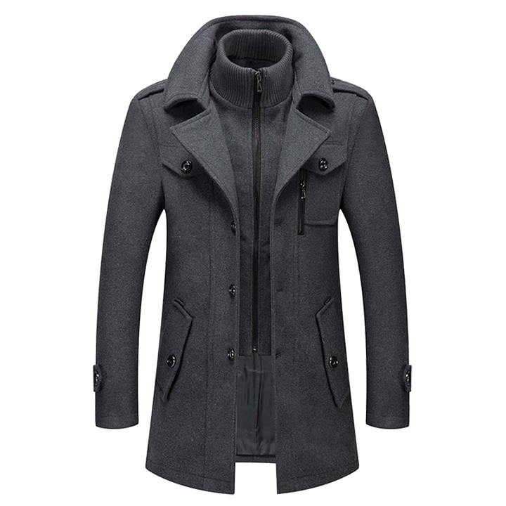 Warmer brauner Herren-Wintermantel; eleganter Langarm-Mantel für Business-Herrenmode & stilvolle Freizeit-Looks.