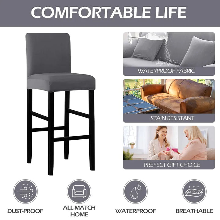 Schicker Barstuhlbezug in Beige, elastisch, schützt den Barhocker und verschönert das Esszimmer.