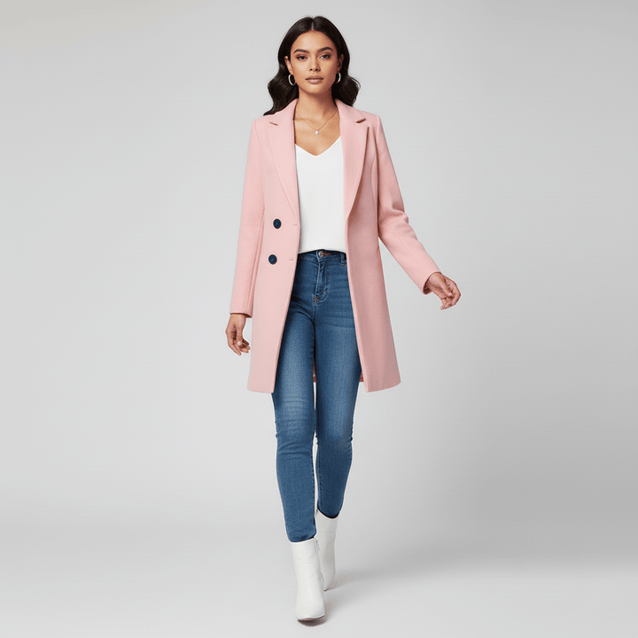 Stilvoller, taillierter Damen Longline Mantel "Kiara", perfekt als Oberbekleidung für den Business-Look.