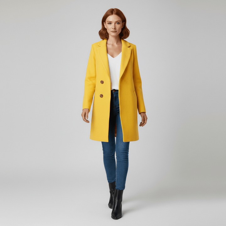 Hochwertiger taillierter Damenmantel "Kiara", langer Schnitt, mit eleganter Knopfleiste, ideal für Damen.