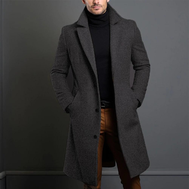Stilvoller Herrenmantel für den Winter, elegant und warm; ideal für Business-Outfits oder gehobene Freizeit.