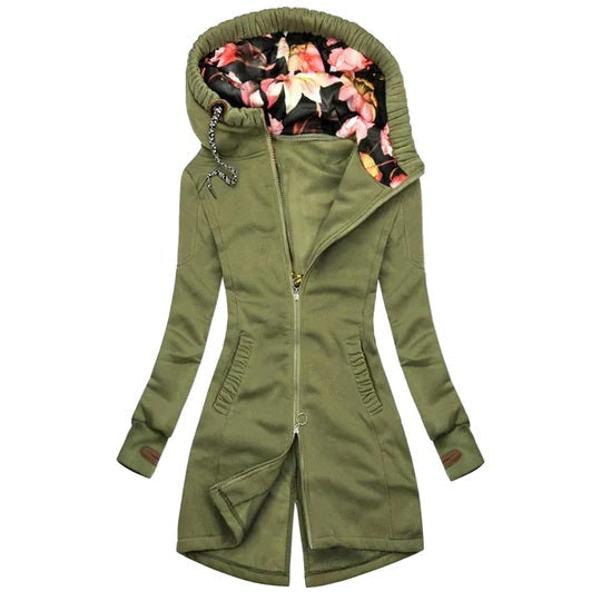 Vielseitiger langer Damen Wintermantel Mara, elegant & warm, ideal für Outdoor-Aktivitäten.