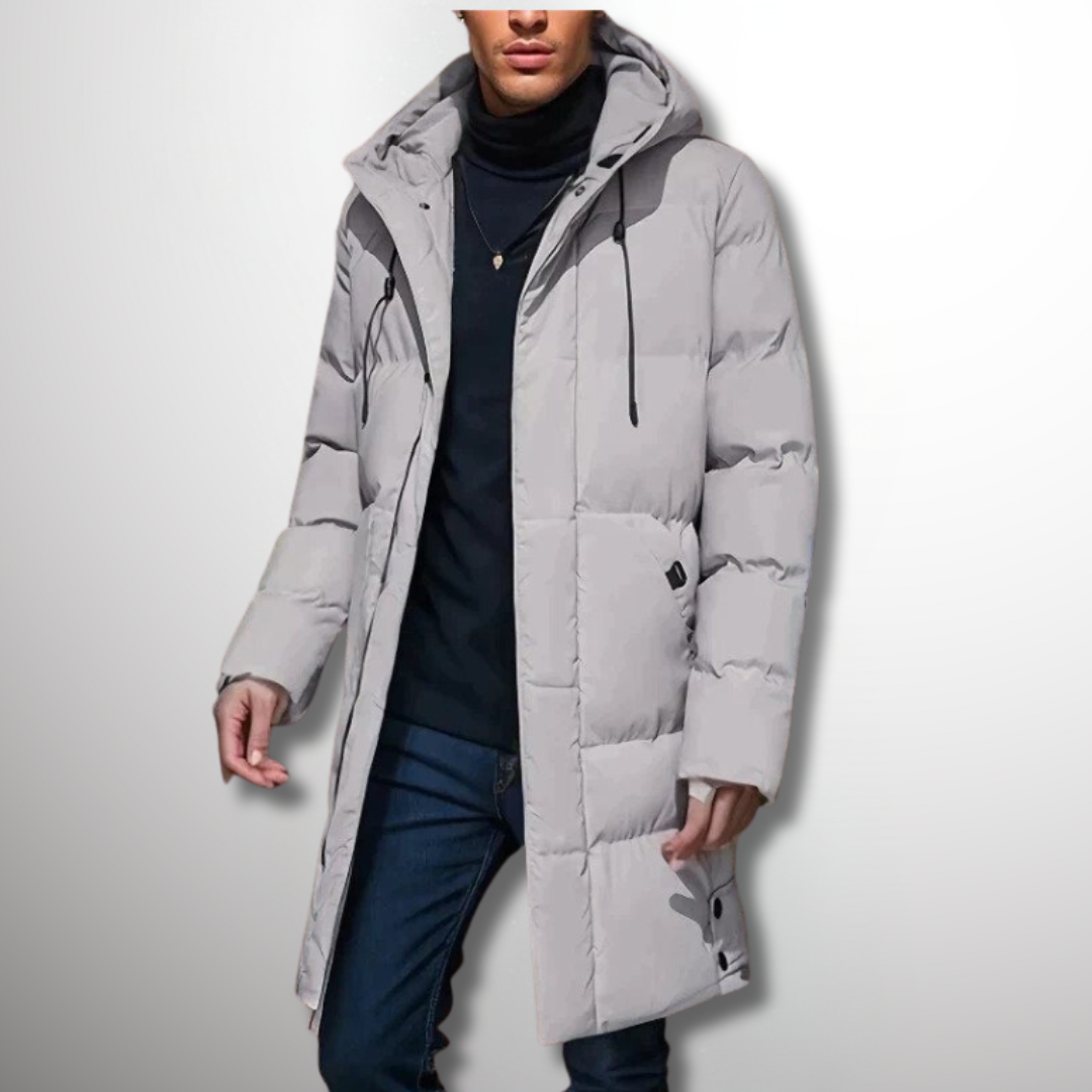 Eleganter, wasserdichter Herren Parka für den Winter mit warmer Kapuze. Stilvolle Outdoor-Winterjacke mit Kälteschutz.