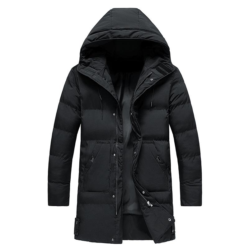 Vorderansicht des eleganten, wasserdichten Herren Parka mit Reißverschluss. Warme Winterjacke & Kälteschutz.