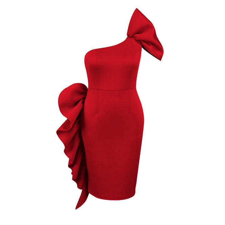 Partykleid für Damen: Asymmetrisches Abendkleid in Grün mit voluminöser Schleife, elegant & festlich.