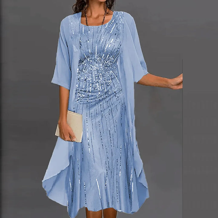 Stilvolles Damenkleid mit individuellem Druckmuster. Einzigartiges, feminines Freizeitkleid, auch als Sommer- oder Festkleid.