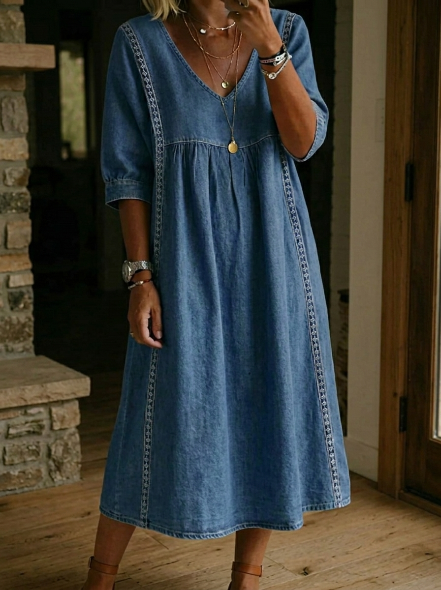 Elegantes, bequemes Damen Langarm Rundhals Maxikleid für vielseitige Alltags- und Freizeitlooks.