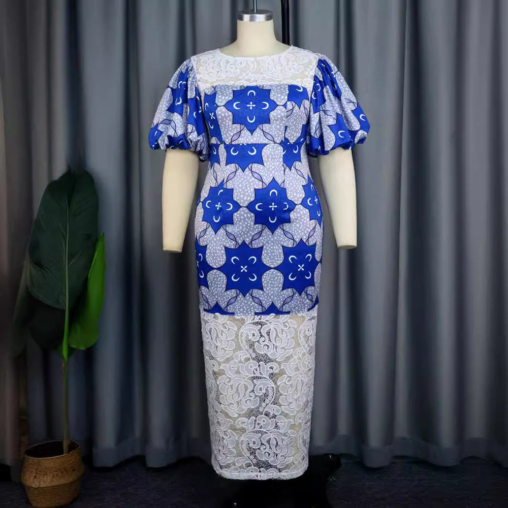 Schickes Langarm-Damenkleid in Midi-Länge mit Blumenprint, Puffärmeln & fließendem Stoff für Abendmode.