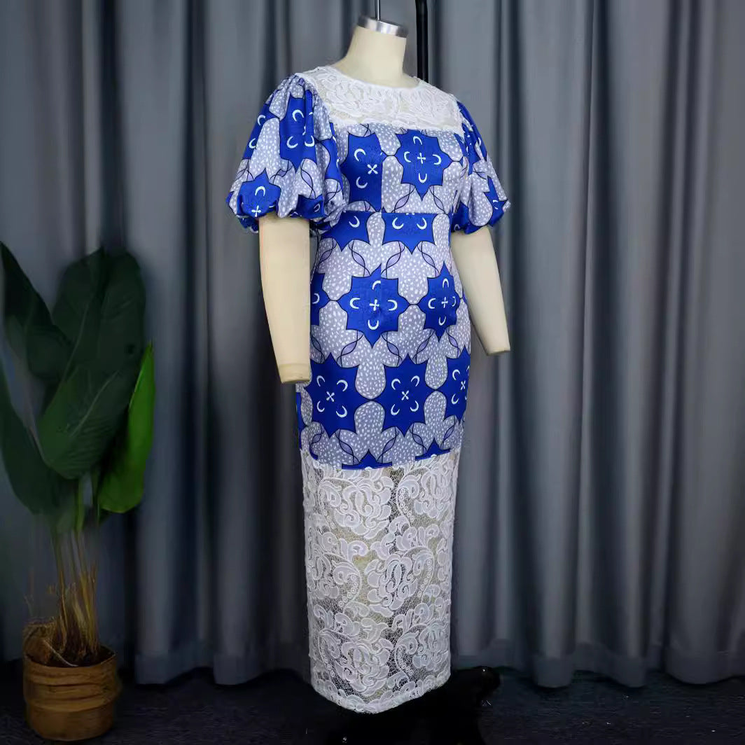 Damen-Midikleid mit auffälligen Puffärmeln, floralem Design & langen Ärmeln – perfekt für elegante Events.