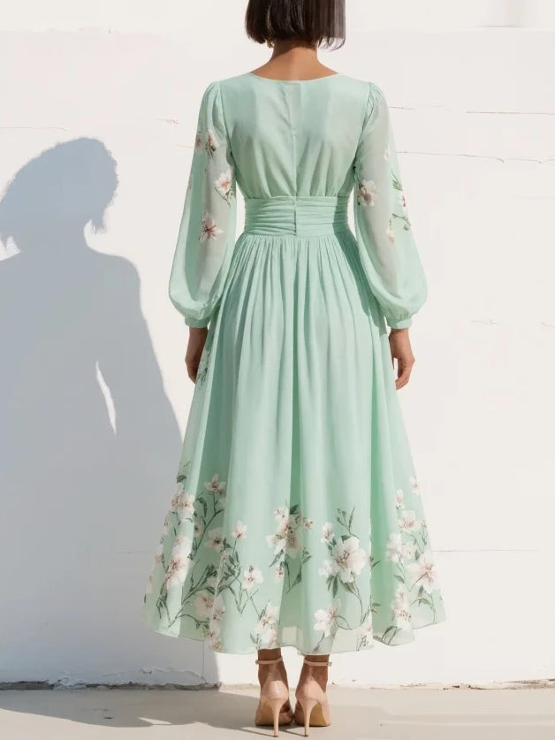 Feminines Blumen Midi-Kleid Odelia für Damen mit floralem Muster, ideal für Sommer & besondere Anlässe.