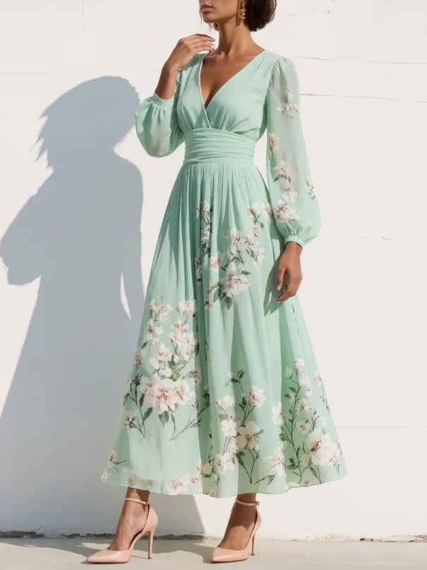 Figurschmeichelndes Damen Blumen Midi-Kleid Odelia, elegantes Abendkleid für besondere Anlässe.