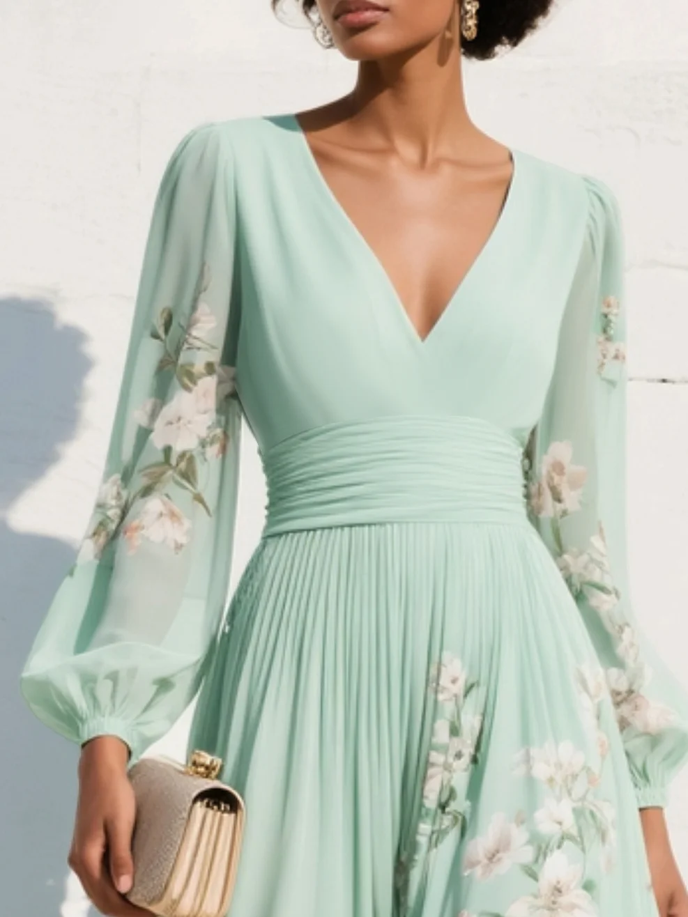 Damen Blumen Midi-Kleid Odelia, elegantes Sommerkleid mit V-Ausschnitt, femininer Look für besondere Anlässe.